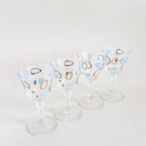 Federal Glass 1950s Amoeba stem glassware. 4 piece set. Cocktail party - Picture 3 of 6